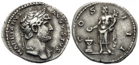 Hadrian, 117-138. Denarius (Silver, 19.5 mm, 3.14 g, 5 h), Rome, 124-128. HADRIANVS AVGVSTVS Laureate bust of Hadrian to right, with slight drapery on...