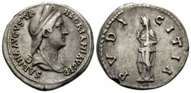 Sabina, Augusta, 128-136/7. Denarius (Silver, 18 mm, 3.31 g, 7 h), struck under Hadrian, Rome, 128-134. SABINA AVGVSTA HADRIANI AVG P P Diademed and d...