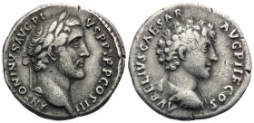 Antoninus Pius, with Marcus Aurelius as Caesar, 138-161. Denarius (Silver, 18 mm, 3.21 g, 6 h), Rome, 141-143. ANTONINVS AVG PI-VS P P TR P COS III La...