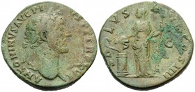 Antoninus Pius, 138-161. Sestertius (Orichalcum, 31.5 mm, 23.08 g, 5 h), Rome mint, 152-153. ANTONINVS AVG PI-VS P P TR P XVI Laureate head of Antonin...