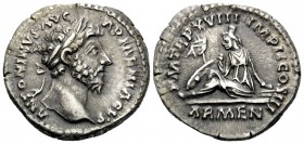 Marcus Aurelius, 161-180. Denarius (Silver, 18 mm, 3.59 g, 12 h), Rome, 163-164. ANTONINVS AVG ARMENIACV Bare head of Marcus Aurelius to right. Rev. P...