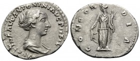 Faustina Junior, Augusta, 147-175. Denarius (Silver, 18.5 mm, 2.84 g, 6 h), struck under her father, Antoninus Pius, Rome, 150-152. FAVSTINA AVG ANTON...