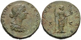 Faustina Junior, Augusta, 147-175. Sestertius (Orichalcum, 29 mm, 25.27 g, 1 h), struck under her husband, Marcus Aurelius, Rome, 161-164. FAVSTINA AV...