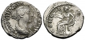Faustina Junior, Augusta, 147-175. Denarius (Silver, 17.5 mm, 2.55 g, 6 h), a contemporary imitation copying an official issue of Rome, struck c. 152-...