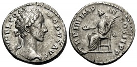 Commodus, 177-192. Denarius (Silver, 18 mm, 3.30 g, 5 h), Rome, 179. L AVREL COMMODVS AVG Laureate head of Commodus to right. Rev. TR P IIII IMP III C...