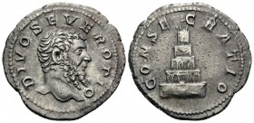 Divus Septimius Severus, died 211. Denarius (Silver, 20 mm, 3.27 g, 1 h), struck under his son, Caracalla, Rome, 211-217. DIVO SEVERO PIO Bare head of...