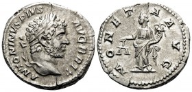 Caracalla, 198-217. Denarius (Silver, 18 mm, 3.36 g, 11 h), Rome, 212-213. ANTONINVS PIVS AVG BRIT Laureate head of Caracalla to right. Rev. MONETA AV...