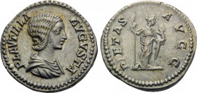 Plautilla, Augusta, 202-205. Denarius (Silver, 18 mm, 3.15 g, 7 h), Struck under Septimius Severus and Caracalla, Rome, 202-203. PLAVTILLA AVGVSTA Dra...