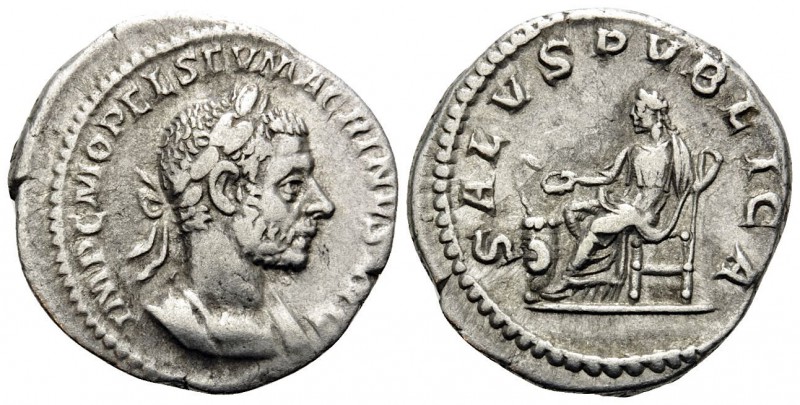 Macrinus, 217-218. Denarius (Silver, 19 mm, 2.63 g, 12 h), Rome, 217. IMP C M OP...