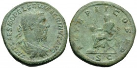 Macrinus, 217-218. Sestertius (Orichalcum, 31 mm, 25.67 g, 11 h), Rome, 218. IMP CAES M OPEL SEV MACRINVS AVG Laureate, draped and cuirassed bust of M...