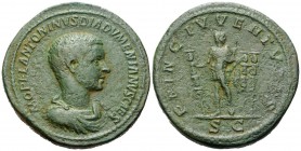 Diadumenian, as Caesar, 217-218. Sestertius (Orichalcum, 34 mm, 25.52 g, 6 h), Rome. M OPEL ANTONINVS DIADVMENIANVS CAES Bare-headed, draped and cuira...