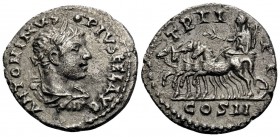 Elagabalus, 218-222. Denarius (Silver, 18 mm, 2.30 g, 5 h), Antioch, 219. ANTONINVS • PIVS FEL AVG Laureate, draped and cuirassed bust of Elagabalus t...