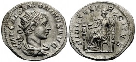 Elagabalus, 218-222. Antoninianus (Silver, 18.5 mm, 2.16 g, 6 h), Rome, 219. IMP CAES ANTONINVS AVG Radiate and draped bust of Elagabalus to right, se...