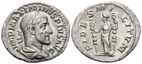 Maximinus I, 235-238. Denarius (Silver, 20 mm, 2.78 g, 6 h), Rome, 235-236. IMP MAXIMINVS PIVS AVG Laureate, draped and cuirassed bust of Maximinus I ...