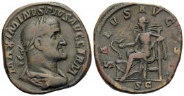 Maximinus I, 235-238. Sestertius (Orichalcum, 30 mm, 21.44 g, 6 h), Rome, 236-237. MAXIMINVS PIVS AVG GERM Laureate, draped and cuirassed bust of Maxi...