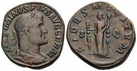 Maximinus I, 235-238. Sestertius (Orichalcum, 30 mm, 23.95 g, 2 h), Rome, 236-237. MAXIMINVS PIVS AVG GERM Laureate, draped and cuirassed bust of Maxi...