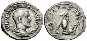 Maximus, Caesar, 235/6-238. Denarius (Silver, 20 mm, 3.54 g, 12 h), struck under his father, Maximinus Thrax, Rome, 235-236. IVL VERVS MAXIMVS CAES Ba...