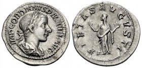 Gordian III, AD 238-244. Denarius (Silver, 21 mm, 3.56 g, 6 h), Rome, 240. IMP GORDIANVS PIVS FEL AVG Laureate, draped and cuirassed bust of Gordian I...
