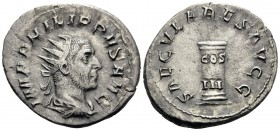Philip I, 244-249. Antoninianus (Silver, 24 mm, 4.10 g, 6 h), struck on the 1000th anniversary of Rome, Rome, 248. IMP PHILIPPVS AVG Radiate, draped a...