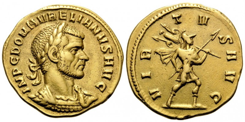 Aurelian, 270-275. Aureus (Gold, 19.5 mm, 5.26 g, 2 h), Rome, October - December...