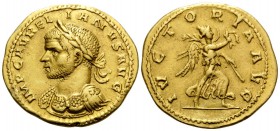 Aurelian, 270-275. Aureus (Gold, 21 mm, 5.55 g, 5 h), Tripolis, spring - summer 273. IMP C AVRELIANVS AVG Laureate and cuirassed bust of Aurelian to r...