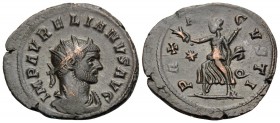 Aurelian, 270-275. Antoninianus (Billon, 23 mm, 4.08 g, 6 h), Siscia, 4th officina (Q), autumn 271. IMP AVRELIANVS AVG Radiate draped and cuirassed bu...