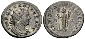 Tacitus, 275-276. Antoninianus (Billon, 22.5 mm, 3.97 g, 12 h), Lugdunum (Lyon), 4th officina (Δ), March-April 275. IMP CL TACITVS AVG Radiate, draped...