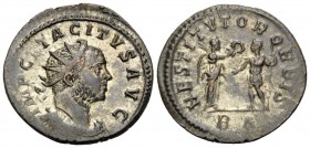 Tacitus, 275-276. Antoninianus (Billon, 22.5 mm, 3.88 g, 1 h), Lugdunum (Lyon), 2nd officina (B), January 276. IMP CL TACITVS AVG Radiate, draped and ...