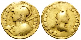 Probus, 276-282. Aureus (Gold, 20 mm, 5.87 g, 1 h), Rome, 281-282. IMP PROBVS AVG Helmeted and cuirassed bust of Probus to left, holding spear over hi...