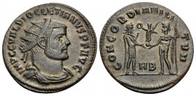 Diocletian, 284-305. Antoninianus (Billon, 21.5 mm, 2.93 g, 11 h), Heraclea, 2nd officina (B), 295-296. IMP C C VAL DIOCLETIANVS P F AVG Radiate, drap...