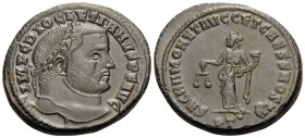 Diocletian, 284-305. Follis (Bronze, 28 mm, 10.78 g, 6 h), Ticinum, 1st officina, 300-303. IMP C DIOCLETIANVS P F AVG Laureate head of Diocletian to r...