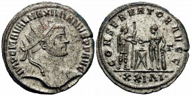 Maximianus Herculius, first reign, 286-305. Antoninianus (Billon, 23 mm, 3.92 g, 7 h), Siscia, 3rd officina (Γ), 288-289. IMP C M A VAL MAXIMIANVS P F...