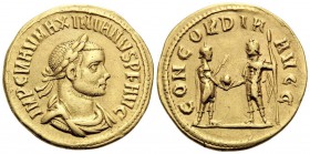 Maximianus Herculius, first reign, 286-305. Aureus (Gold, 20 mm, 5.33 g, 1 h), Cyzicus (?), 290. IMP C M AV MAXIMIANVS P F AVG Laureate, draped and cu...