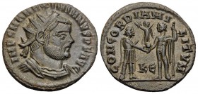 Maximianus, first reign, 286-305. Antoninianus (Billon, 20.5 mm, 3.25 g, 6 h), Cyzicus, 5th officina (E), 295-296. IMP C MA MAXIMIANVS P F AVG Radiate...