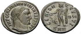Maximinus II, as Augustus, 309-312. Follis (Billon, 22 mm, 4.52 g, 12 h), Nicomedia, 2nd officina (B), 310-313. IMP C GAL VAL MAXIMINVS P F AVG Laurea...