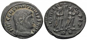 Constantine I, 307/310-337. (Bronze, 17 mm, 1.85 g, 6 h), Rome, 313. IMP CONSTANTINVS P F AVG Head of Constantine to right. Rev. GLORIA PERPET / RQ Tw...