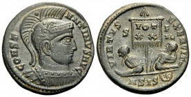Constantine I, 307/310-337. Follis (Bronze, 19.5 mm, 2.86 g, 7 h), Siscia, 1st officina, 320. CONST-ANTINVS AVG Helmeted and cuirassed bust of Constan...