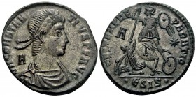 Constantius II, 337-361. Centenionalis (Bronze, 25 mm, 6.55 g, 12 h), Siscia, 5th officina, 348-350. D N CONSTAN-TIVS P F AVG Pearl-diademed, draped a...