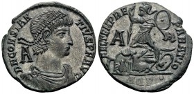 Constantius II, 337-361. Centenionalis (Bronze, 23 mm, 4.73 g, 12 h), Aquileia, 1st officina, 350-352. D N CONSTAN-TIVS P F AVG Pearl-diademed, draped...