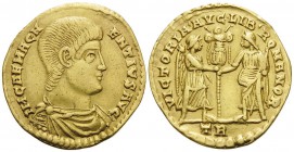 Magnentius, 350-353. Solidus (Gold, 22.5 mm, 4.58 g, 6 h), Treveri (Trier), January-February 350. IM CAE MAGN-ENTIVS AVG Bare-headed, draped and cuira...