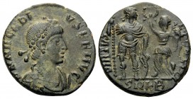 Arcadius, 383-408. Follis (Bronze, 17.5 mm, 2.81 g, 7 h), Cyzicus, 2nd officina, 395-401. D N ARCADI-VS P F AVG Pearl-diademed draped and cuirassed bu...