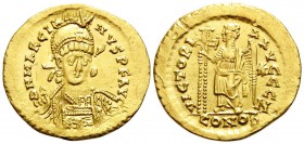 Marcian, 450-457. Solidus (Gold, 21 mm, 4.50 g, 6 h), Constantinople, 7th officina (Z). D N MARCIANVS P F AVG Helmeted, diademed and cuirassed bust of...