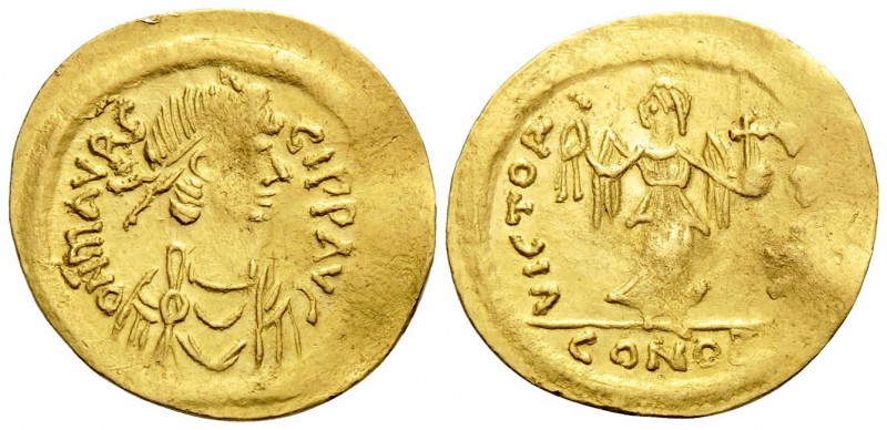 Maurice Tiberius, 582-602. Semissis (Gold, 19 mm, 2.23 g, 5 h), Constantinople, ...
