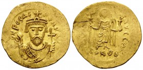 Phocas, 602-610. Solidus (Gold, 21.5 mm, 4.39 g, 7 h), Constantinople, 9th officina (Θ), 604-607. ON FOCAS PERP AVC Draped and cuirassed bust of Phoca...