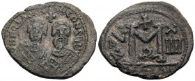 Revolt of the Heraclii, 608-610. 40 Nummia or Follis (Bronze, 32 mm, 10.86 g, 5 h), Alexandria, 1st officina, year XIIII = 610. dmN ERACLIO CONSUL II ...