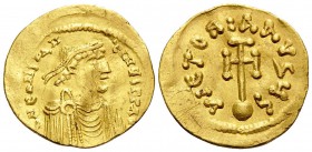 Constans II, 641-668. Semissis (Gold, 17 mm, 2.19 g, 6 h), Constantinople, 641-668. d N CONSTAN-TINЧS P P AV Diademed, draped and cuirassed bust of Co...