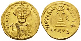 Constans II, 641-668. Solidus (Gold, 20 mm, 4.39 g, 6 h), Constantinople, 2nd officina (B), 646/7. d N CONSTAN-TINЧS P P AV Crowned and draped bust of...