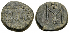 Michael II the Amorian, with Theophilus, 820-829. Follis (Bronze, 16.5 mm, 5.64 g, 5 h), Syracuse, 821-829. [mIXA]HL S ΘEOFI Crowned and draped facing...