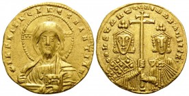 Constantine VII Porphyrogenitus, with Romanus II, 913-959. Solidus (Gold, 19.5 mm, 4.37 g, 6 h), Constantinople, 945-959. +IhS XPS REX REGNANTIЧm Faci...