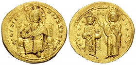 Romanus III Argyrus, 1028-1034. Histamenon (Gold, 23 mm, 4.41 g, 6 h), Constantinople. + ΙhS XIS REX REGNANTIhM Christ Pantocrator seated facing on th...